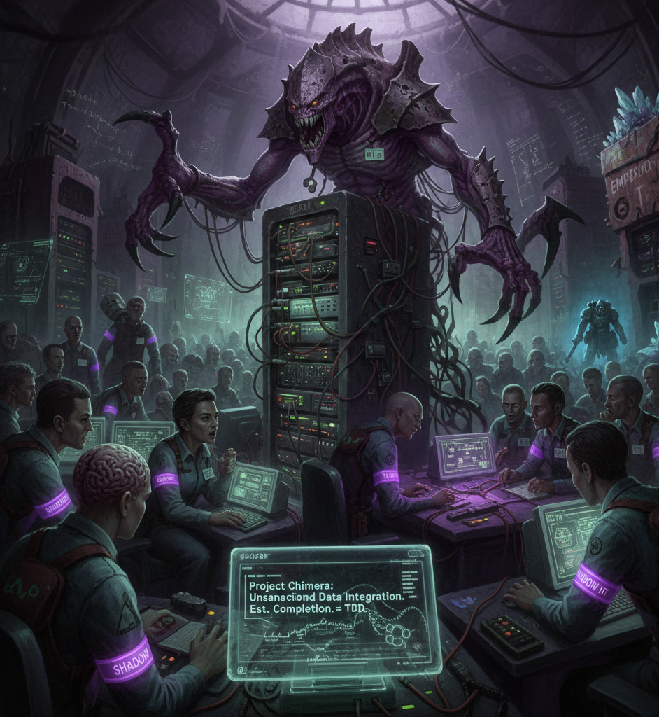 Genestealer infront of a monitor and servators