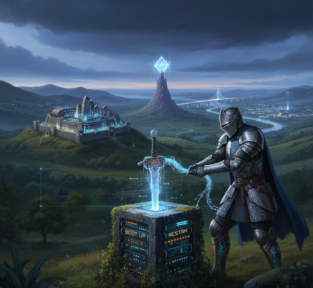 King Arthur pulling the sword from the stone